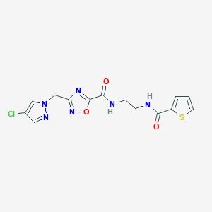 molecular formula C14H13ClN6O3S B15002121 3-[(4-chloro-1H-pyrazol-1-yl)methyl]-N-{2-[(thiophen-2-ylcarbonyl)amino]ethyl}-1,2,4-oxadiazole-5-carboxamide 