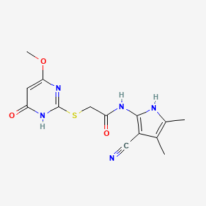 molecular formula C14H15N5O3S B15002222 N-(3-cyano-4,5-dimethyl-1H-pyrrol-2-yl)-2-[(4-methoxy-6-oxo-1,6-dihydropyrimidin-2-yl)sulfanyl]acetamide 