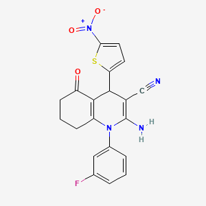 molecular formula C20H15FN4O3S B15002324 2-Amino-1-(3-fluorophenyl)-4-(5-nitrothiophen-2-yl)-5-oxo-1,4,5,6,7,8-hexahydroquinoline-3-carbonitrile 