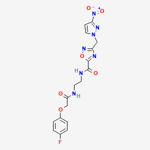 molecular formula C17H16FN7O6 B15002443 N-(2-{[(4-fluorophenoxy)acetyl]amino}ethyl)-3-[(3-nitro-1H-pyrazol-1-yl)methyl]-1,2,4-oxadiazole-5-carboxamide 