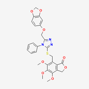 molecular formula C28H25N3O8S B15002511 7-[({5-[(1,3-benzodioxol-5-yloxy)methyl]-4-phenyl-4H-1,2,4-triazol-3-yl}sulfanyl)methyl]-4,5,6-trimethoxy-2-benzofuran-1(3H)-one 