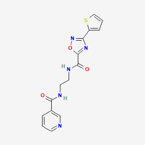 molecular formula C15H13N5O3S B15002559 N-[2-({[3-(thiophen-2-yl)-1,2,4-oxadiazol-5-yl]carbonyl}amino)ethyl]pyridine-3-carboxamide 