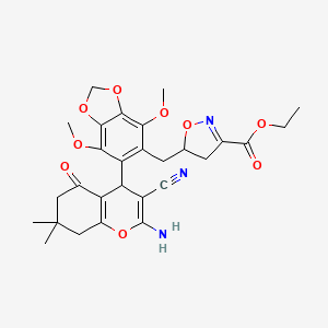 ethyl 5-{[6-(2-amino-3-cyano-7,7-dimethyl-5-oxo-5,6,7,8-tetrahydro-4H-chromen-4-yl)-4,7-dimethoxy-1,3-benzodioxol-5-yl]methyl}-4,5-dihydro-1,2-oxazole-3-carboxylate