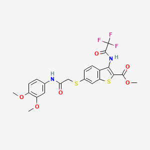 molecular formula C22H19F3N2O6S2 B15002599 Methyl 6-({2-[(3,4-dimethoxyphenyl)amino]-2-oxoethyl}sulfanyl)-3-[(trifluoroacetyl)amino]-1-benzothiophene-2-carboxylate 