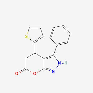 molecular formula C16H12N2O2S B15002614 3-phenyl-4-(2-thienyl)-4,5-dihydropyrano[2,3-c]pyrazol-6(1H)-one 