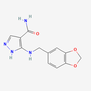 molecular formula C12H12N4O3 B15002779 3-[(1,3-benzodioxol-5-ylmethyl)amino]-1H-pyrazole-4-carboxamide 