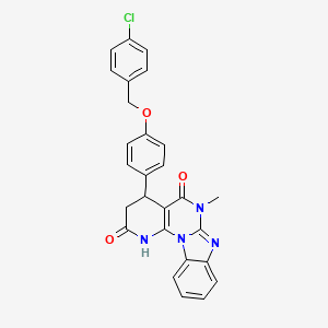 6-[4-[(4-chlorophenyl)methoxy]phenyl]-9-methyl-1,3,9,11-tetrazatetracyclo[8.7.0.02,7.012,17]heptadeca-2(7),10,12,14,16-pentaene-4,8-dione