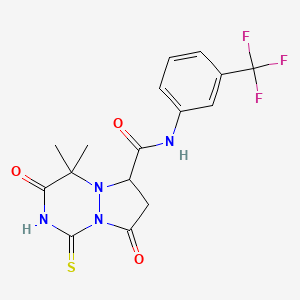 4,4-dimethyl-3,8-dioxo-1-sulfanyl-N-[3-(trifluoromethyl)phenyl]-3,4,7,8-tetrahydro-6H-pyrazolo[1,2-a][1,2,4]triazine-6-carboxamide