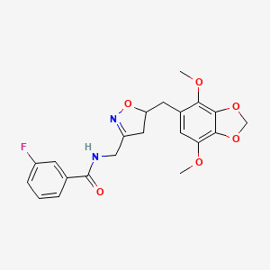 molecular formula C21H21FN2O6 B15002851 N-({5-[(4,7-dimethoxy-1,3-benzodioxol-5-yl)methyl]-4,5-dihydro-1,2-oxazol-3-yl}methyl)-3-fluorobenzamide 