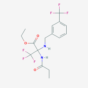 molecular formula C16H18F6N2O3 B15002922 Ethyl 3,3,3-trifluoro-2-(propanoylamino)-2-[[3-(trifluoromethyl)phenyl]methylamino]propanoate 