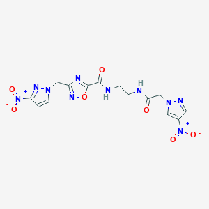 molecular formula C14H14N10O7 B15003067 N-(2-{[(4-nitro-1H-pyrazol-1-yl)acetyl]amino}ethyl)-3-[(3-nitro-1H-pyrazol-1-yl)methyl]-1,2,4-oxadiazole-5-carboxamide 