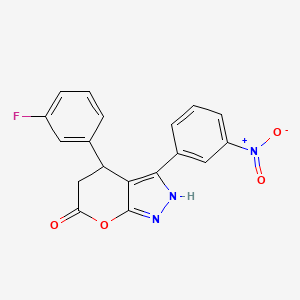 molecular formula C18H12FN3O4 B15003099 4-(3-fluorophenyl)-3-(3-nitrophenyl)-4,5-dihydropyrano[2,3-c]pyrazol-6(1H)-one 