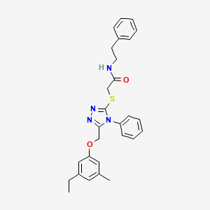 2-({5-[(3-ethyl-5-methylphenoxy)methyl]-4-phenyl-4H-1,2,4-triazol-3-yl}sulfanyl)-N-(2-phenylethyl)acetamide