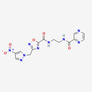 N-{2-[({3-[(4-nitro-1H-pyrazol-1-yl)methyl]-1,2,4-oxadiazol-5-yl}carbonyl)amino]ethyl}pyrazine-2-carboxamide