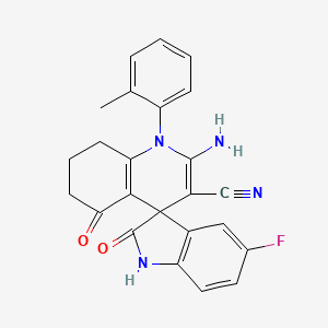 molecular formula C24H19FN4O2 B15003589 2'-amino-5-fluoro-1'-(2-methylphenyl)-2,5'-dioxo-1,2,5',6',7',8'-hexahydro-1'H-spiro[indole-3,4'-quinoline]-3'-carbonitrile 