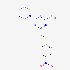 molecular formula C15H18N6O2S B15003746 4-{[(4-Nitrophenyl)sulfanyl]methyl}-6-piperidino-1,3,5-triazin-2-amine 