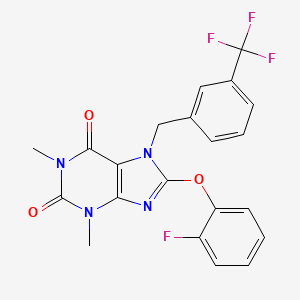 molecular formula C21H16F4N4O3 B15003762 8-(2-fluorophenoxy)-1,3-dimethyl-7-[3-(trifluoromethyl)benzyl]-3,7-dihydro-1H-purine-2,6-dione 