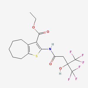 molecular formula C17H19F6NO4S B15003867 ethyl 2-{[4,4,4-trifluoro-3-hydroxy-3-(trifluoromethyl)butanoyl]amino}-5,6,7,8-tetrahydro-4H-cyclohepta[b]thiophene-3-carboxylate 