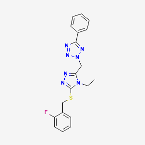 molecular formula C19H18FN7S B15004032 2H-1,2,3,4-Tetrazole, 2-[[4-ethyl-5-[[(2-fluorophenyl)methyl]thio]-4H-1,2,4-triazol-3-yl]methyl]-5-phenyl- 