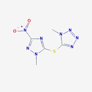 molecular formula C5H6N8O2S B15004154 1-methyl-5-[(1-methyl-3-nitro-1H-1,2,4-triazol-5-yl)sulfanyl]-1H-tetrazole 