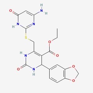 molecular formula C19H19N5O6S B15004186 Ethyl 6-{[(4-amino-6-oxo-1,6-dihydropyrimidin-2-yl)sulfanyl]methyl}-4-(1,3-benzodioxol-5-yl)-2-oxo-1,2,3,4-tetrahydropyrimidine-5-carboxylate 