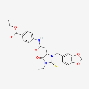 Ethyl 4-({[3-(1,3-benzodioxol-5-ylmethyl)-1-ethyl-5-oxo-2-thioxoimidazolidin-4-yl]acetyl}amino)benzoate