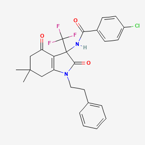 4-chloro-N-[6,6-dimethyl-2,4-dioxo-1-(2-phenylethyl)-3-(trifluoromethyl)-2,3,4,5,6,7-hexahydro-1H-indol-3-yl]benzamide