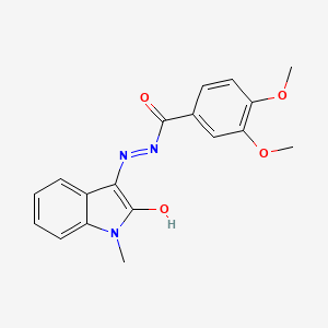 molecular formula C18H17N3O4 B15004340 3,4-dimethoxy-N'-[(3E)-1-methyl-2-oxo-1,2-dihydro-3H-indol-3-ylidene]benzohydrazide 