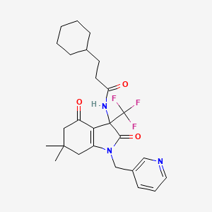 molecular formula C26H32F3N3O3 B15004497 3-cyclohexyl-N-[6,6-dimethyl-2,4-dioxo-1-(pyridin-3-ylmethyl)-3-(trifluoromethyl)-2,3,4,5,6,7-hexahydro-1H-indol-3-yl]propanamide 