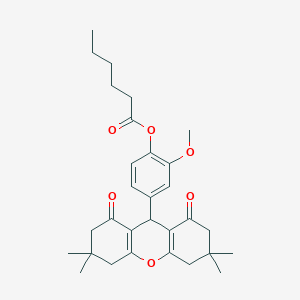 molecular formula C30H38O6 B15004511 2-methoxy-4-(3,3,6,6-tetramethyl-1,8-dioxo-2,3,4,5,6,7,8,9-octahydro-1H-xanthen-9-yl)phenyl hexanoate 