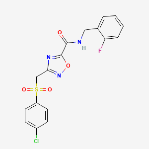 molecular formula C17H13ClFN3O4S B15004540 3-{[(4-chlorophenyl)sulfonyl]methyl}-N-(2-fluorobenzyl)-1,2,4-oxadiazole-5-carboxamide 