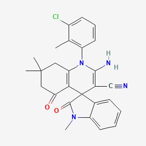 molecular formula C27H25ClN4O2 B15004549 2'-amino-1'-(3-chloro-2-methylphenyl)-1,7',7'-trimethyl-2,5'-dioxo-1,2,5',6',7',8'-hexahydro-1'H-spiro[indole-3,4'-quinoline]-3'-carbonitrile 