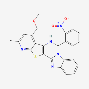 molecular formula C24H19N5O3S B15004685 8-(methoxymethyl)-6-methyl-12-(2-nitrophenyl)-3-thia-5,11,13,20-tetrazapentacyclo[11.7.0.02,10.04,9.014,19]icosa-1(20),2(10),4,6,8,14,16,18-octaene 