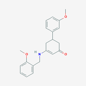 molecular formula C21H23NO3 B15004790 Cyclohex-2-enone, 3-(2-methoxybenzylamino)-5-(3-methoxyphenyl)- 