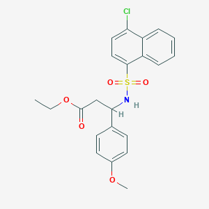 molecular formula C22H22ClNO5S B15004892 Ethyl 3-{[(4-chloronaphthalen-1-yl)sulfonyl]amino}-3-(4-methoxyphenyl)propanoate 