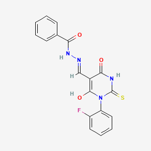 N'-{(E)-[1-(2-fluorophenyl)-4,6-dioxo-2-thioxotetrahydropyrimidin-5(2H)-ylidene]methyl}benzohydrazide