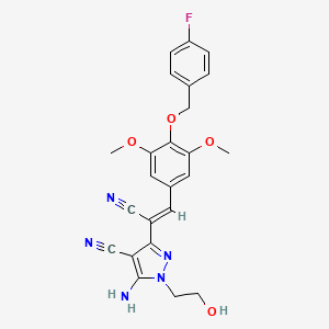 molecular formula C24H22FN5O4 B15005124 5-amino-3-[(Z)-1-cyano-2-{4-[(4-fluorobenzyl)oxy]-3,5-dimethoxyphenyl}ethenyl]-1-(2-hydroxyethyl)-1H-pyrazole-4-carbonitrile 