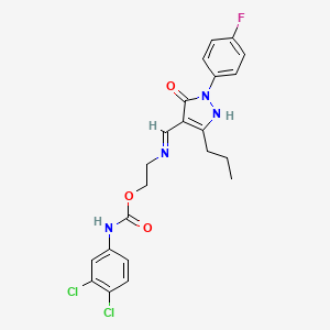 2-({(E)-[1-(4-fluorophenyl)-5-oxo-3-propyl-1,5-dihydro-4H-pyrazol-4-ylidene]methyl}amino)ethyl (3,4-dichlorophenyl)carbamate