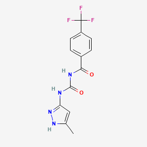 molecular formula C13H11F3N4O2 B15005306 N-[(5-methyl-1H-pyrazol-3-yl)carbamoyl]-4-(trifluoromethyl)benzamide 