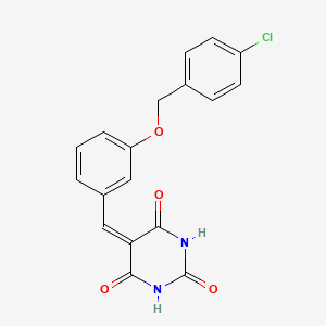 molecular formula C18H13ClN2O4 B15005383 5-{3-[(4-chlorobenzyl)oxy]benzylidene}pyrimidine-2,4,6(1H,3H,5H)-trione 