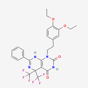 molecular formula C26H24F6N4O4 B15005456 1-[2-(3,4-diethoxyphenyl)ethyl]-7-phenyl-5,5-bis(trifluoromethyl)-5,8-dihydropyrimido[4,5-d]pyrimidine-2,4(1H,3H)-dione 