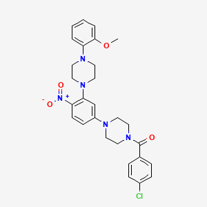 molecular formula C28H30ClN5O4 B15005470 (4-Chlorophenyl)(4-(3-(4-(2-methoxyphenyl)piperazin-1-yl)-4-nitrophenyl)piperazin-1-yl)methanone 