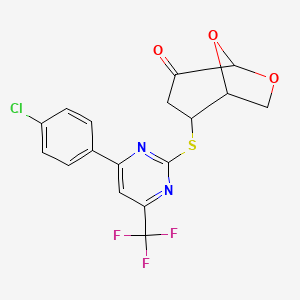 molecular formula C17H12ClF3N2O3S B15005525 2-{[4-(4-Chlorophenyl)-6-(trifluoromethyl)-2-pyrimidinyl]sulfanyl}-6,8-dioxabicyclo[3.2.1]octan-4-one 