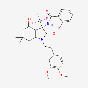 N-{1-[2-(3,4-dimethoxyphenyl)ethyl]-6,6-dimethyl-2,4-dioxo-3-(trifluoromethyl)-2,3,4,5,6,7-hexahydro-1H-indol-3-yl}-2-fluorobenzamide