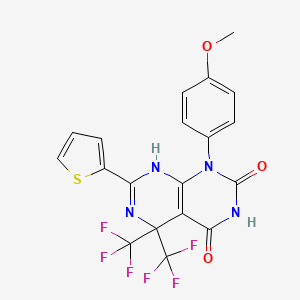 molecular formula C19H12F6N4O3S B15005656 4-hydroxy-1-(4-methoxyphenyl)-7-(thiophen-2-yl)-5,5-bis(trifluoromethyl)-5,8-dihydropyrimido[4,5-d]pyrimidin-2(1H)-one 