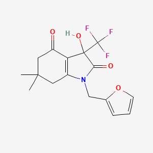 molecular formula C16H16F3NO4 B15005820 1-(Furan-2-ylmethyl)-3-hydroxy-6,6-dimethyl-3-(trifluoromethyl)-5,7-dihydroindole-2,4-dione 