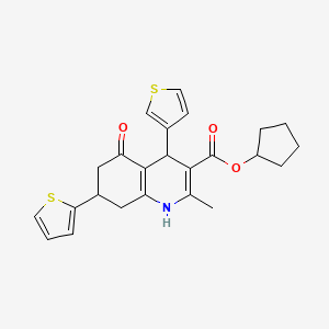 molecular formula C24H25NO3S2 B15005899 Cyclopentyl 2-methyl-5-oxo-7-(thiophen-2-yl)-4-(thiophen-3-yl)-1,4,5,6,7,8-hexahydroquinoline-3-carboxylate 