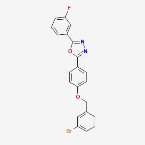 molecular formula C21H14BrFN2O2 B15006059 2-{4-[(3-Bromobenzyl)oxy]phenyl}-5-(3-fluorophenyl)-1,3,4-oxadiazole 