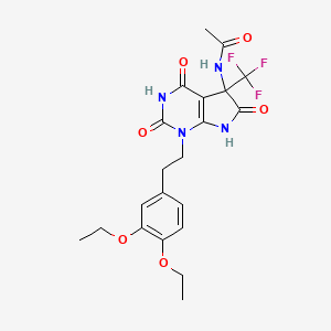 molecular formula C21H23F3N4O6 B15006183 N-{1-[2-(3,4-diethoxyphenyl)ethyl]-2,4,6-trioxo-5-(trifluoromethyl)-2,3,4,5,6,7-hexahydro-1H-pyrrolo[2,3-d]pyrimidin-5-yl}acetamide 