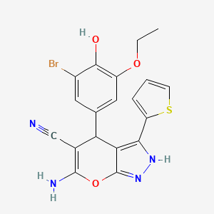 6-Amino-4-(3-bromo-5-ethoxy-4-hydroxyphenyl)-3-(thiophen-2-yl)-1,4-dihydropyrano[2,3-c]pyrazole-5-carbonitrile